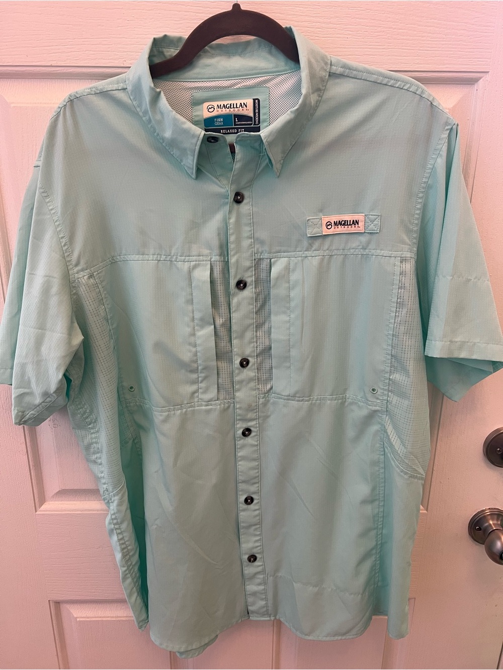 Magellan Outdoors Mint Green Short-Sleeve Button-Front Fishing Shirt